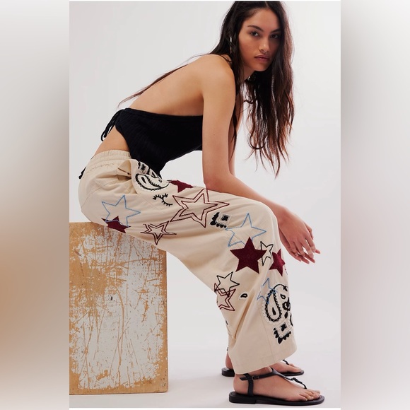 Free People Pants - Free People Aria Embroidered Pull On Pant L